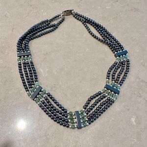 Vintage Hematite & Green Beaded Statement Necklace